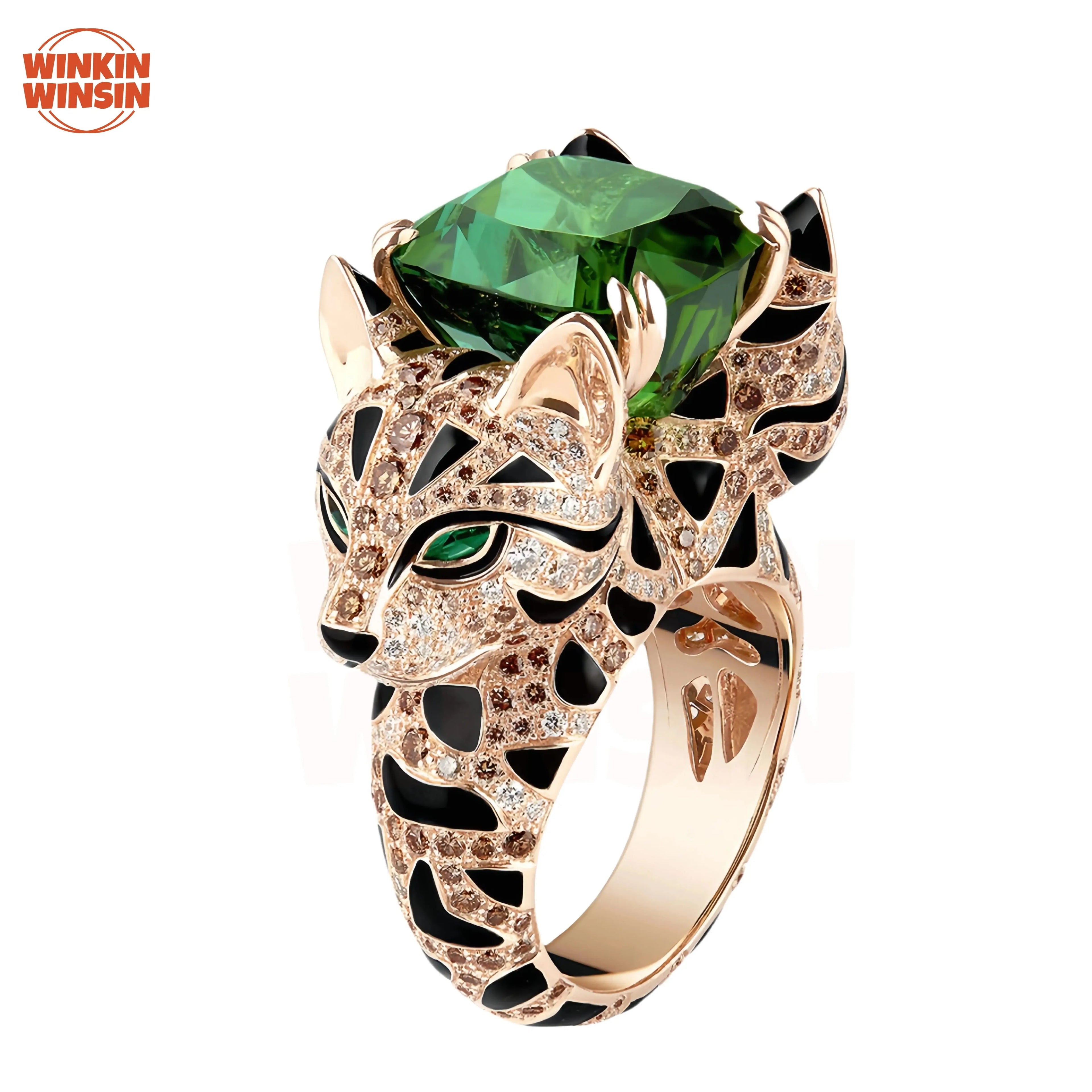 Pink Bloom Winking Muzo Emerald Ring – Certified S925 & 18K Gold Leopard Design for Women