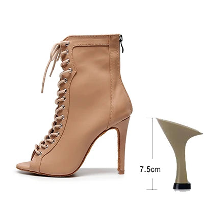 Pink Bloom Beige & Black High Heel Dance Booties