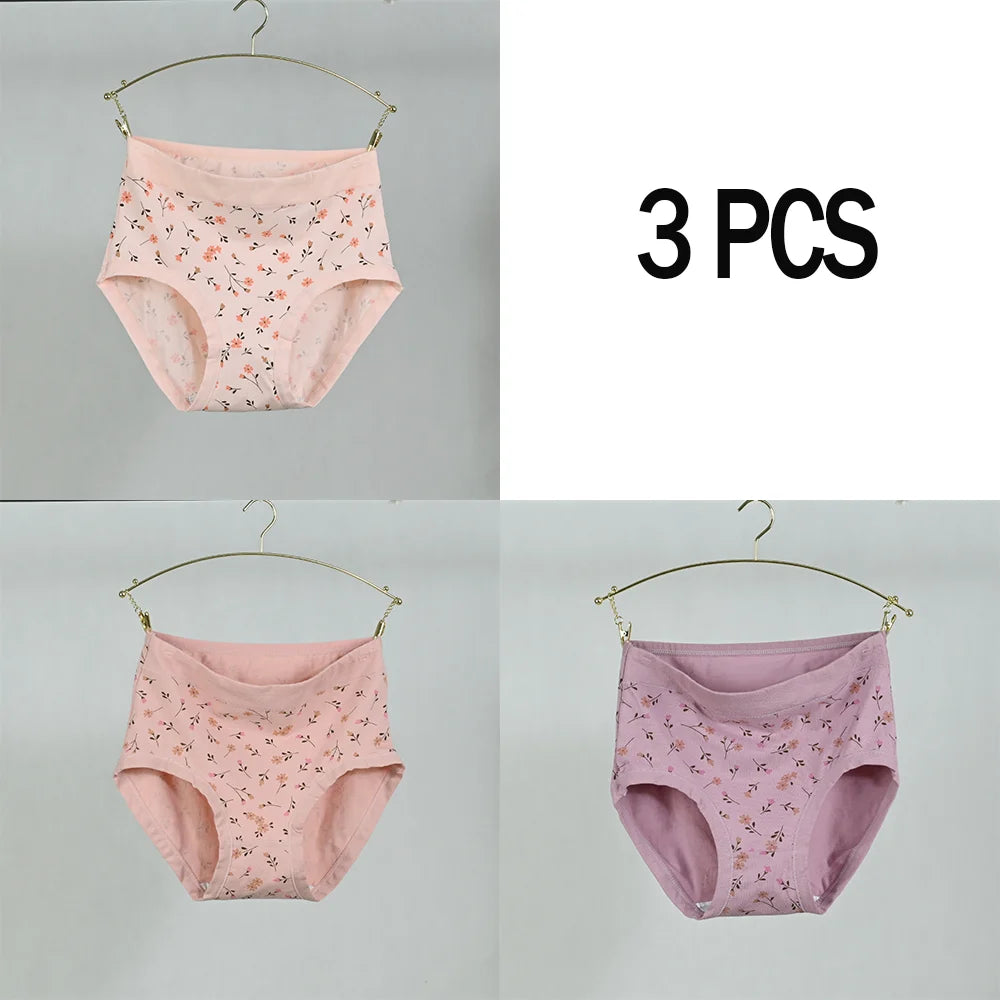 Pink Bloom Breathable Cotton Floral Panty Set – 3-Piece High-Waist