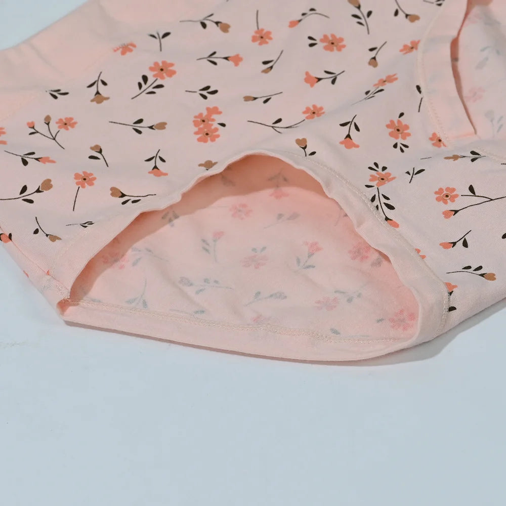 Pink Bloom Breathable Cotton Floral Panty Set – 3-Piece High-Waist