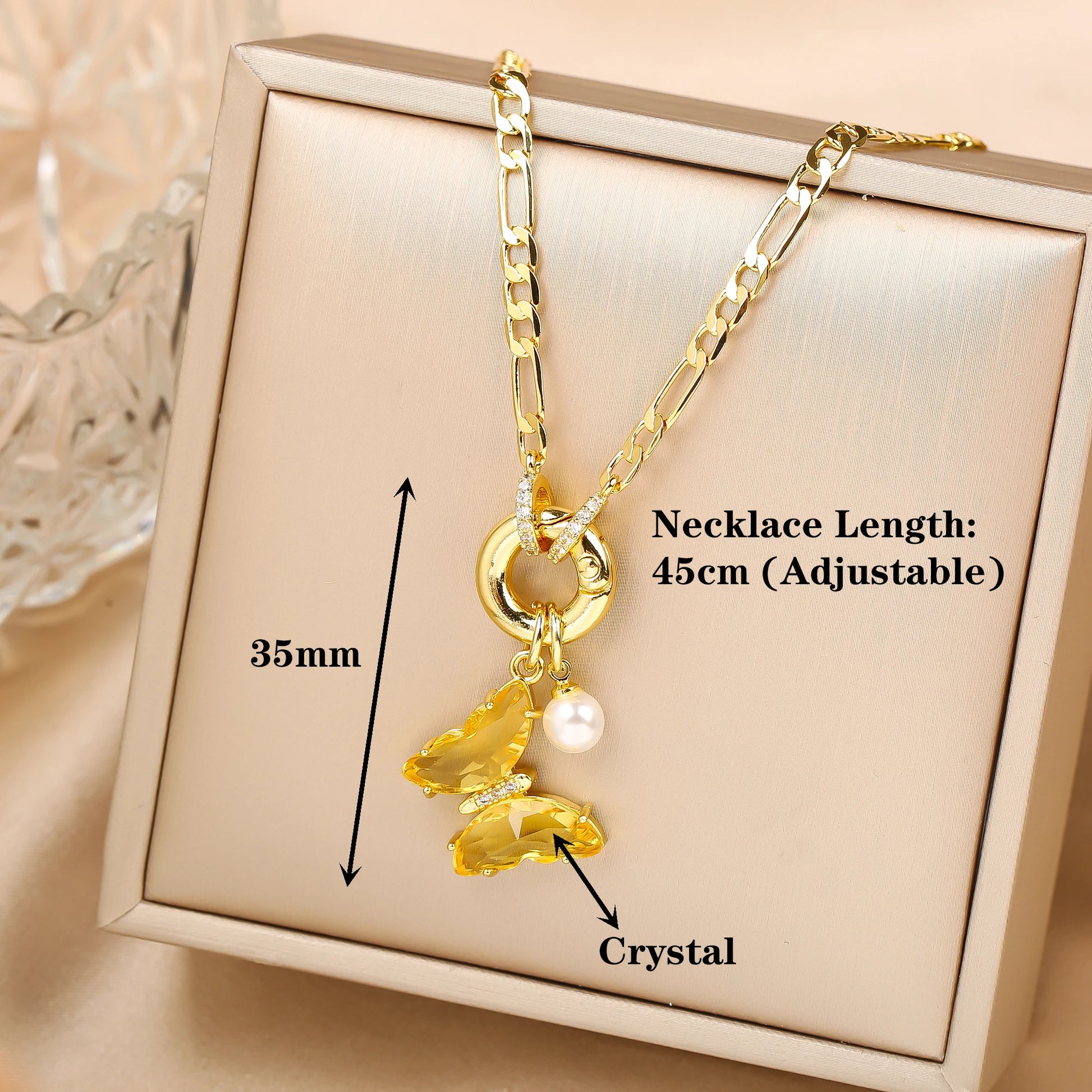 Pink Bloom Butterfly Necklace – 13-Color Crystal Pearl Pendant, Luxury Party Jewelry
