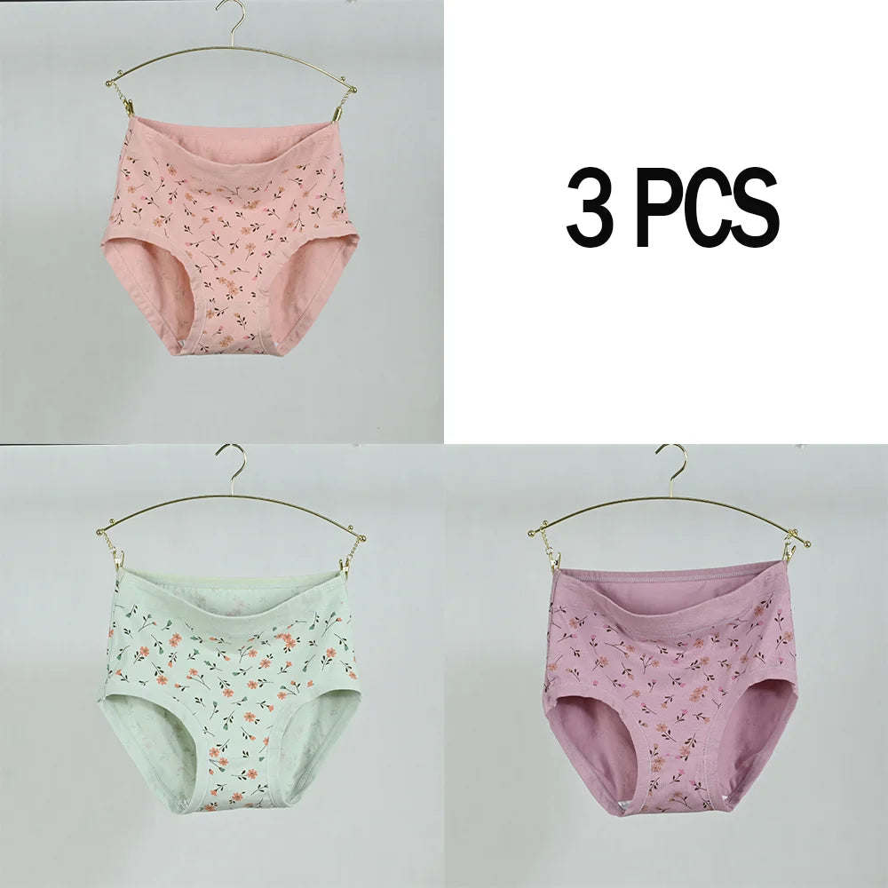 Pink Bloom Breathable Cotton Floral Panty Set – 3-Piece High-Waist