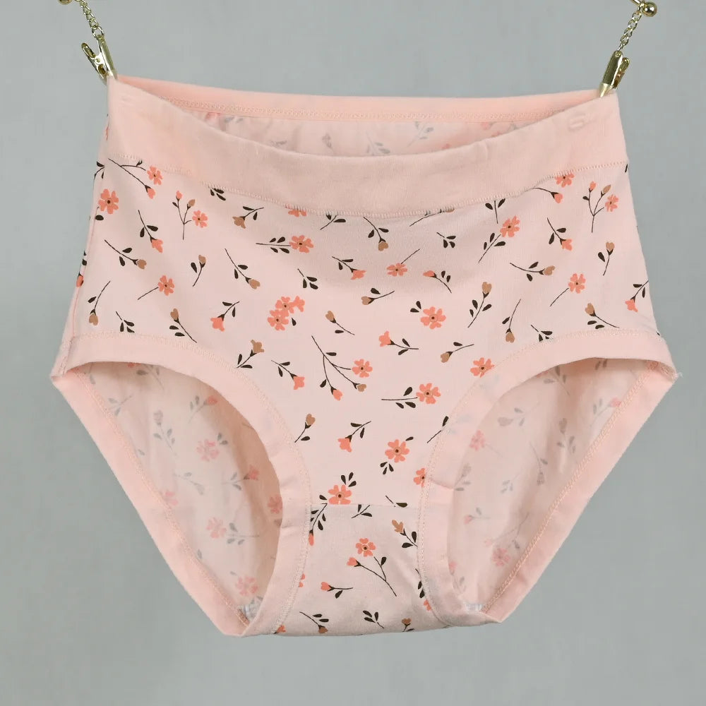 Pink Bloom Breathable Cotton Floral Panty Set – 3-Piece High-Waist