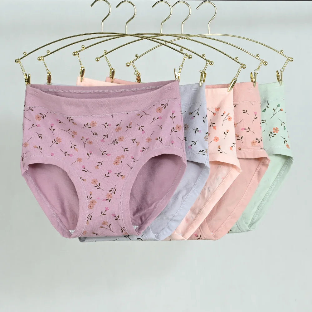 Pink Bloom Breathable Cotton Floral Panty Set – 3-Piece High-Waist