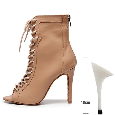 Pink Bloom Beige & Black High Heel Dance Booties